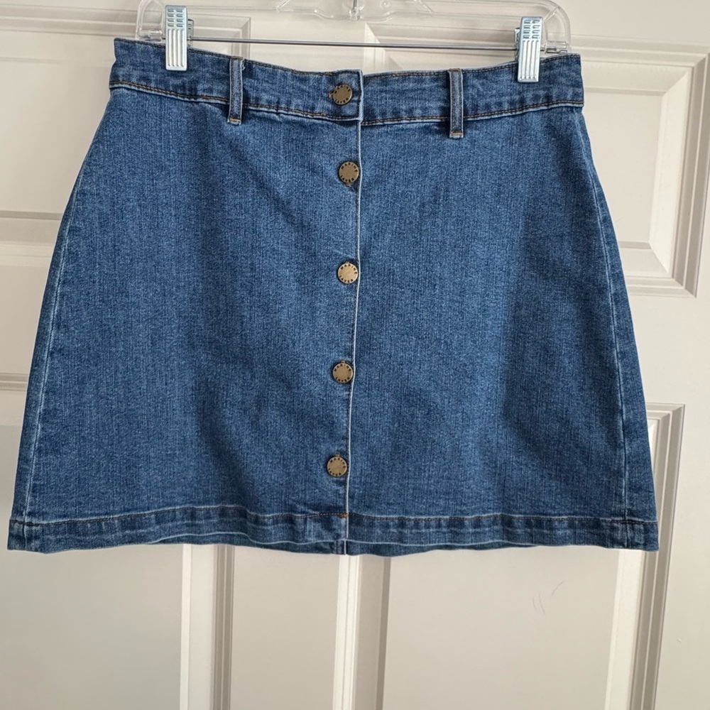 Marine Layer Blue Button-Front Mini Skirt M